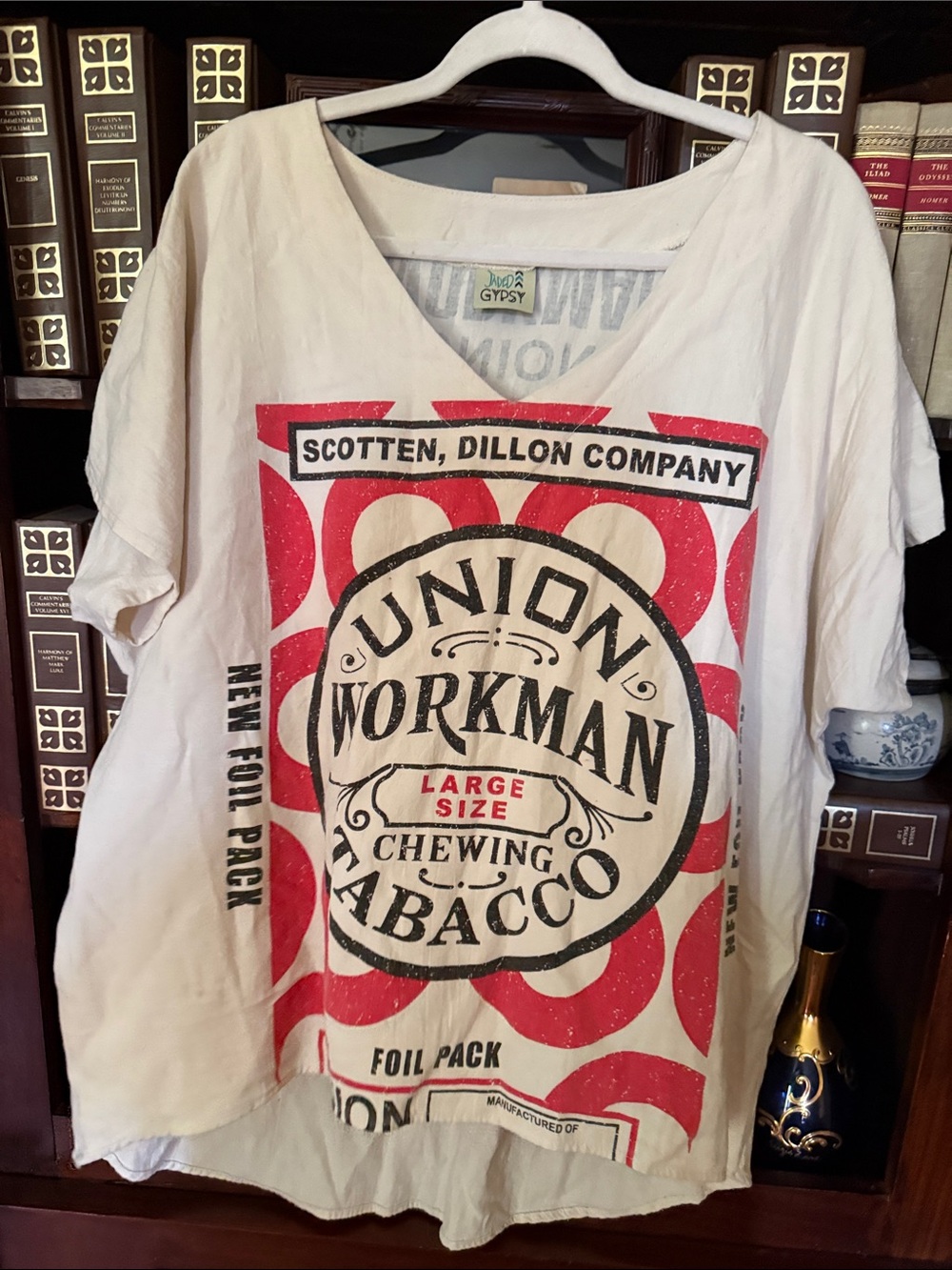 Gypsy Cream Graphic Union Workman Tobacco Tee - Cream with Red & Black Print